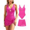 SHEKINI Costume da Bagno Intero Donna con Gonna da Bagno Controllo Addome Scollatura V Costume Intero Donna