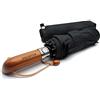 KELINTER Ombrello Pieghevole Automatico - 10 Steli Rinforzati, Teflon 300T, Antivento, Manico in Legno Ergonomico, Compatto 480g - Per Uomini & Donne (Nero)