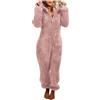 Masrin Teddy - Pigiama da donna in pile, soffice, taglie grandi, con cappuccio, tuta intera in peluche, lungo, comodo, morbido, per autunno e inverno, caldo, Colore: rosa., M