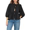 amropi Donna Camicetta con Cravatta Frontale Lacci Peplo Camicia 3/4 Corto Manica a Sbuffo Estate Volant Top Nero, XL
