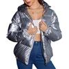 Goolecrimp Donna Inverno Caldo Lucido con Cappuccio Piumino con Tasche Leggero Trapuntato Manica Lunga Lucido Inverno Spesso Piumino (Argento,M)