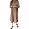 amropi Donna Maxi Bottoni Abito Camicia Sciolto Manica Lunga Camicetta Scollo a V Casual Chemisier con Cintura caffè, L