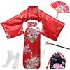 PLULON 5 Pezzi Abito Giapponese Geisha Abito Yukata Blossom Accappatoio in Raso con Borsa con Coulisse Ventaglio a Mano Tabi Calzini Set per Donna