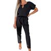 amropi Tuta da Donna Monopezzi e Tutine Scollo a V Lunghe a Gamba Larga con Cintura Pantaloni Jumpsuit Nero,L