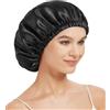 Hat Hut 22 Momme - Cuffia da Notte in Seta per Dormire, 100% Seta di Gelso, Silk Bonnet per Capelli Ricci, Traspirante e Regolabile, Doppia Cuffia (IT, Testo, Taglia Unica, Nero)