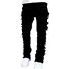 Generic Jeans Skinny Neri da Uomo, a Gamba Dritta, Skinny Jeans in Denim alla Moda, con Patchwork sfilacciato e usurato