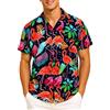 King Kameha Camicia Hawaiana Uomo a Maniche Corte, Funky-Flamingos, Blu-Marino, 3XL
