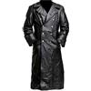 pvucpot Giacca in pelle da uomo vintage cappotto lungo invernale gotico medievale in pelle sintetica risvolto nero doppio petto steampunk trench giacca antivento impermeabile da moto