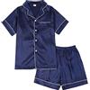 amropi Set di Pigiama da Donna in Raso di Seta a Maniche Corte con abbottonatura Set da Due Pezzi Blu-2,3-4 Anni