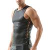 QiaTi Canottiera da uomo in pelle con lacci in pelle senza maniche collo rotondo da uomo in ecopelle gilet canottiere rave danza, 1#nero, XXL