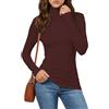 Cuptacc Maglia a maniche lunghe da donna, a collo alto, a maniche lunghe, slim fit, a coste, casual, comfort