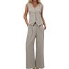 Generico Tailleur Donna Eleganti 2 Pezzi Set Gilet Con Scollo a V Senza Maniche Pantaloni a Gamba Larga Forti Completo Set Estate Lino Abbinato Tuta