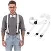DonDon Set di bretelle eleganti e papillon per uomo e donna, forma a Y, larghezza 2,5 cm, fatto a mano - Accessorio elegante per matrimonio, festa, smoking - Bianco