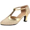 Generico Scarpe da Ballo Donna Eleganti 35-43 EU in Pelle con Tacco Medio, Punta Chiuse e Cinturino alla Caviglia Sandali Estive Comode Casual per Lavoro, Latino Americano, Cerimonie, Feste,Oro,38