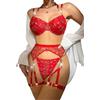 Satohom Sexy Donna Completi Intimi 3 Pezzi con Catena in Metallo Lingerie Floreale Reggiseno con Ferretto e Slip Giarrettiera Trasparente Babydoll in Rete Reggicalze Hot San Valentino Intimo