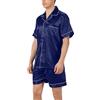 Genérico Set di pigiama da uomo in seta modale leggero e morbido set di pigiama corto a maniche corte per uomo estivo tinta unita maglietta pantaloncini, Blu chiaro, XXXL