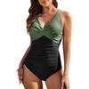 heekpek Costume da Bagno Donna Intero Curvy Scollo a V Push Up Imbottito Costumi da Bagno Vita Alta Incrocio Frontale Costumi Donna Mare Swimsuit, Verde Nero, M