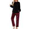 Niwicee Pigiama Invernale Pigiami Due Pezzi da Donna Pile Set Invernale in Velluto Felpa Pigiama Natalizio Morbido Lounge Nightwear per Inverno con Felpa e Pantaloni (Nero+Rosso, XL)
