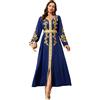Aibaowedding Abiti musulmani Donne Abito da sera Dubai Stile Caftano Robe Full Lunghezza Ricamo Stampa Floreale Islamico Turco Marocchino Abiti Da Sera Di Nozze, Blu, M