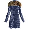 Duohropke Piumino invernale da donna, caldo, lungo cappotto invernale con cappuccio, piumino, con colletto in pelliccia, lucido, invernale, parka con cerniera, per attività all'aria aperta, con