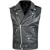 Gefomuofe Gilet da motociclista in pelle di vacchetta da uomo in vera pelle bovina, gilet classico nero con lacci laterali e tasche nascoste Punk Biker, gilet in pelle laccata