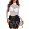 Avidlove Body da Donna a Maniche Sexy Lingerie Bodysuit Lunghe Collo a lupetto Pizzo Bodys Trasparente Stampa zebrata