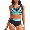 Nadeer Costumi da Bagno Donna Due Pezzi Vita Alta Bikini Mare Halter Costume Mare Sexy Scollo a V Push Up Controllo della Pancia Beachwear Swimwear(Blu,S)