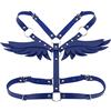 Generic Reggicalze in pelle punk gotico da donna con parte superiore in pelle con catena per il corpo, cinghia per il corpo, tracolla cinched cintura (blu reale)