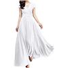 Generic Abito da donna in chiffon, lungo, elegante, per matrimoni, serate, a maniche corte, con scollo a V, per cocktail, a vita alta, per feste, per il tempo libero, bianco, M