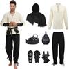 AJGEGJE Abbigliamento medievale da uomo, 7 pezzi, costume da rinascimento, costume medievale Viking con camicia pirata, pantaloni lunghi, cintura da polso (nero, 3XL)