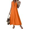 Generico Abito Lungo Senza Maniche con Scollo a V, Abiti Estivi Casual, Lunghi e fluidi, per Le Vacanze al Mare (Orange,XL)