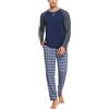 Litherday Pigiama Uomo Invernale Cotone Due Pezzi con Maglia Girocollo e Pantaloni Scozzesi Lunghi Comodi con Tasche per Casa Stile A-Marina Militare XXL