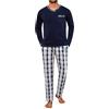 Demegimi Pigiama Uomo Invernale Cotone Pigiama da Uomo a Quadri Pigiami Due Pezzi da Uomo a Maniche Lunghe con Scollo a V e Pantaloni con Tasche