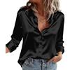 Zeagoo Camicia Donna in Raso Elegante Blusa Scollo a V Seta Camicetta Nero XL