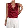 LYXYGMV Top Senza Maniche in Raso da Donna - Camicetta Stile Camicia con Scollo a V Drappeggiato e Volant a Cascata, Elegante Canotta in Seta Senza Maniche per l'uso Quotidiano(Wine Red,M)
