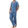 TeJoyce Pigiama Uomo Cotone Lungo, Pigiami da Uomo Due Pezzi Set Maniche Corte con Bottoni Collo a V e Pantaloni Lunghi e Tasche per Casa Dormire Taglie S-XXL, Morbidi e Confortevoli
