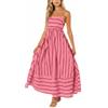 chouyatou Abito Lungo da Donna con Spalle Scoperte, Abito Svasato con Striscia, Abito Lungo Sexy con Spalline Sottili, Abito Fluido a Campana, Rosso cocomero, XL