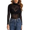 Avidlove Body da donna sexy, elegante, in tessuto mesh, a maniche lunghe, con scollo a punta, modellante, con scollo a rollò, per rave, festival, party, club, L