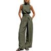 Generico Tuta da Donna Elegante Senza Maniche Girocollo Jumpsuit Pantaloni a Gamba Larga Tinta Unita Playsuit