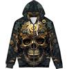 GLUDEAR Felpa con Cappuccio Unisex con Stampa Digitale 3D realistica e Zip Intera, Teschio Meccanico in Metallo, X-Large
