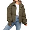 SXGYH Piumino da donna invernale corto cappotto casual trapuntato a maniche lunghe con zip giù giacche capispalla, verde scuro, Large