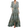Genérico Vestito da festa donna elegante taglia grande originale abito floreale svasato manica corta scollo a V sera e cerimonia, grigio, S
