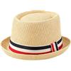 HEYANN Pork Pie, cappello di paglia da uomo Pork Pie Fedora, 58 cm, cappello estivo per uomini e donne, Bowler Flat Top parasole classico, beige., Taglia unica