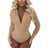 Gkaopi Body da Donna a Maniche Lunghe Sexy Bodysuit con Scollo a V Profondo Aderente Tinta Unita Body Elegante Tanga Top con Bottoni Tuta Jumpsuits per Festa Casual Uscire