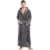 FashGudim Men's Hooded Plush Robe with Black Trim Full Length Plush Long Robe for Men Big and Tall Warm Fleece Bathrobes House Robes