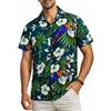 King Kameha Camicia Hawaiana Uomo a Maniche Corte con Stampa Pappagallo e Ciliegia, Cherryparrot, Verde Petrolio, 3XL