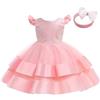 Lito Angels Children's Apparel Lito Angels Vestito Damigella Abito da Festa Cerimonia Natale Elegante con Fascia per Bambina, Bianco Verde Blu Rosa