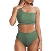 Wantonfy Bikini Donna Una Spalla Costume Due Pezzi Vita Alta | spiaggia, estivo, beachwear, elegante, sexy