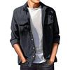Generisch Camicia da uomo a maniche lunghe, in corda, tinta unita, vintage, per il tempo libero, con tasca sul petto, giacca casual da uomo, risvolto, abbottonatura da uomo