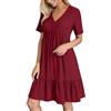 LKRSEEF Abiti Estivi Donna Vestiti Abitino Primaverile Mare Vestito Cotone Casual Estivo Abito Elegante in Lino Boho Chic Dresses Leggero Corto Abbigliamento Summer for Women Bordeaux 3XL